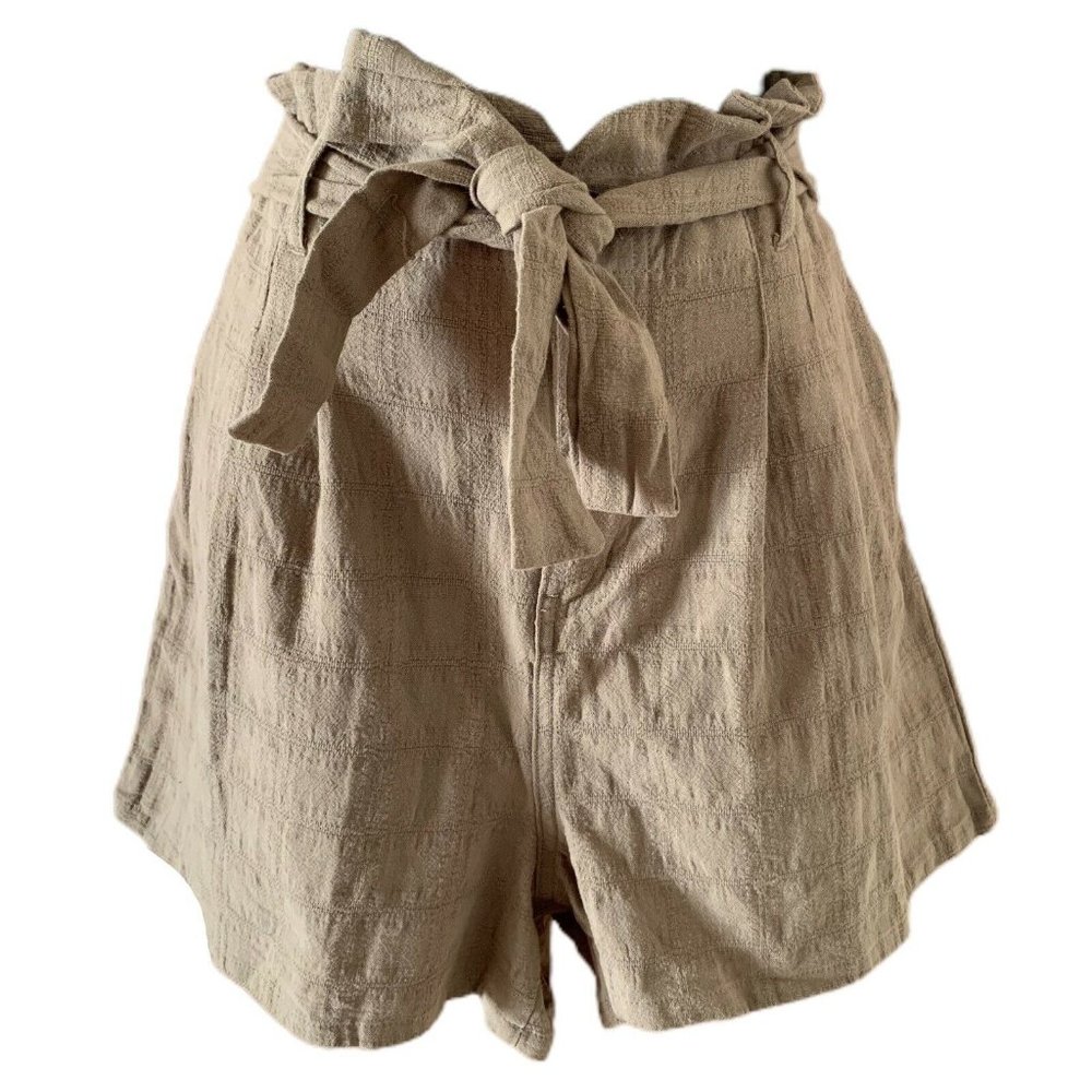 Good Luck Gem Paper Bag Belted Shorts High Waist Olive Green Color Size X Large